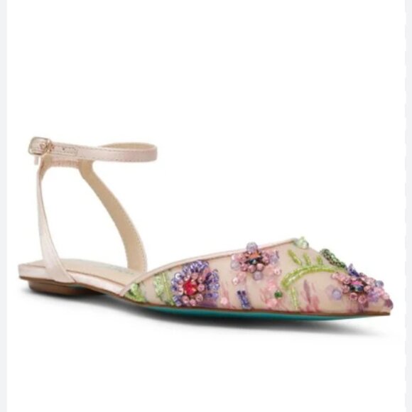 NEW BETSEY JOHNSON Garbo Embellished Mesh Flats for women 925 3M7 - Picture 1 of 7